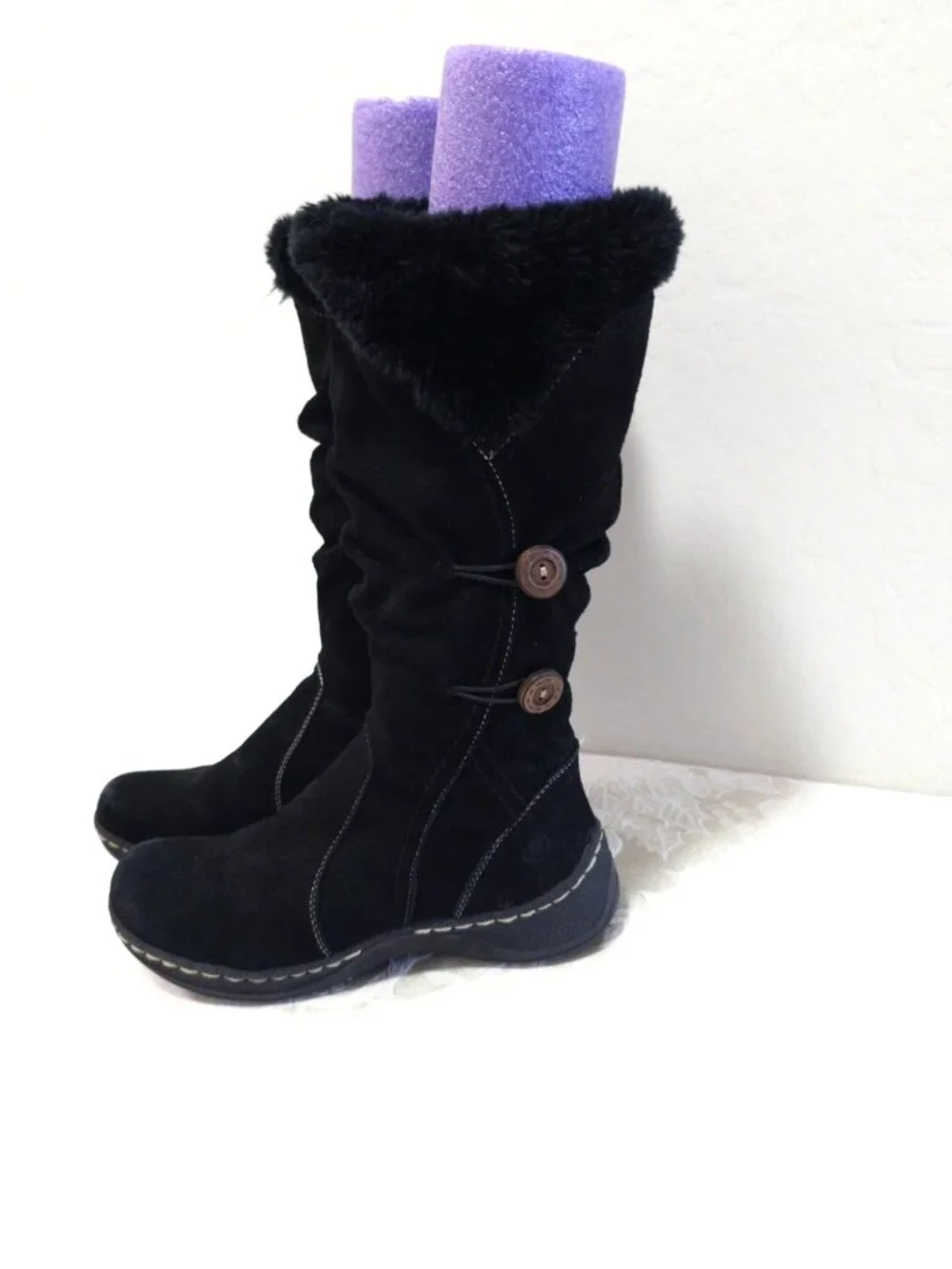 Womens Baretraps ESHA Tall Pac sz 7.5 7 1/2 M Boots Black Faux Fur Trim Side Zip